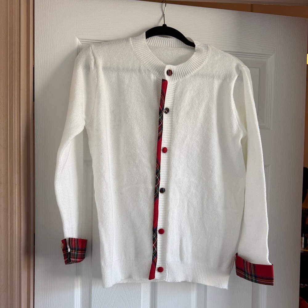 Classic White Sweater with Red Accents
